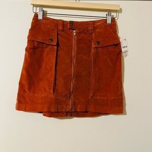 Free People Rust Orange Corduroy Mini Skirt, NWT, Size 4